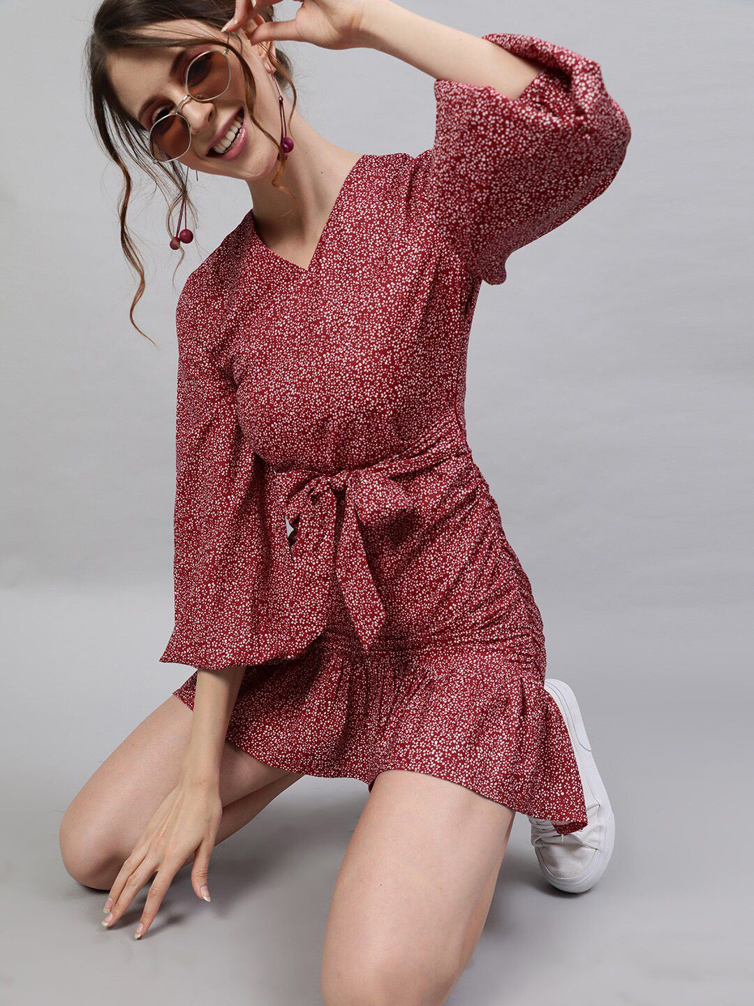STREET 9 Red Georgette A-Line Dress