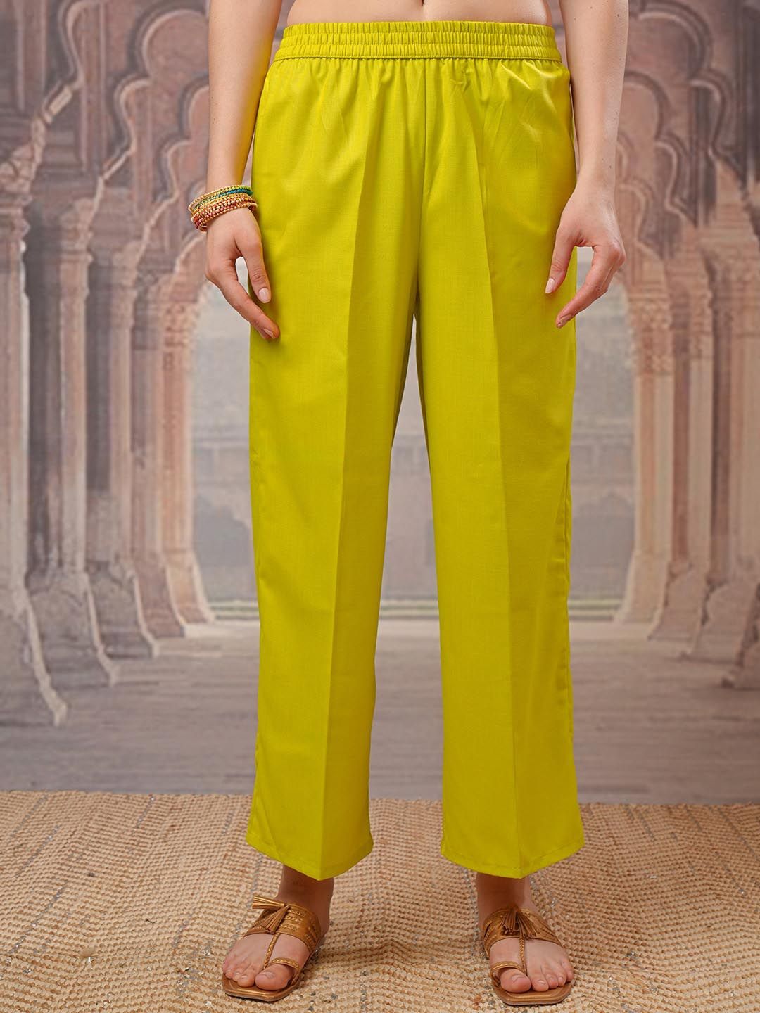 Vishudh Lime Green Gotta Patti Straight Kurta with Palazzo & Dupatta