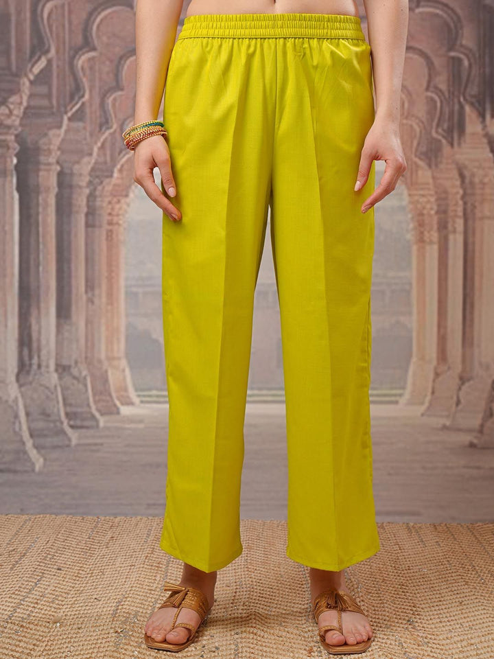 Vishudh Lime Green Gotta Patti Straight Kurta with Palazzo & Dupatta