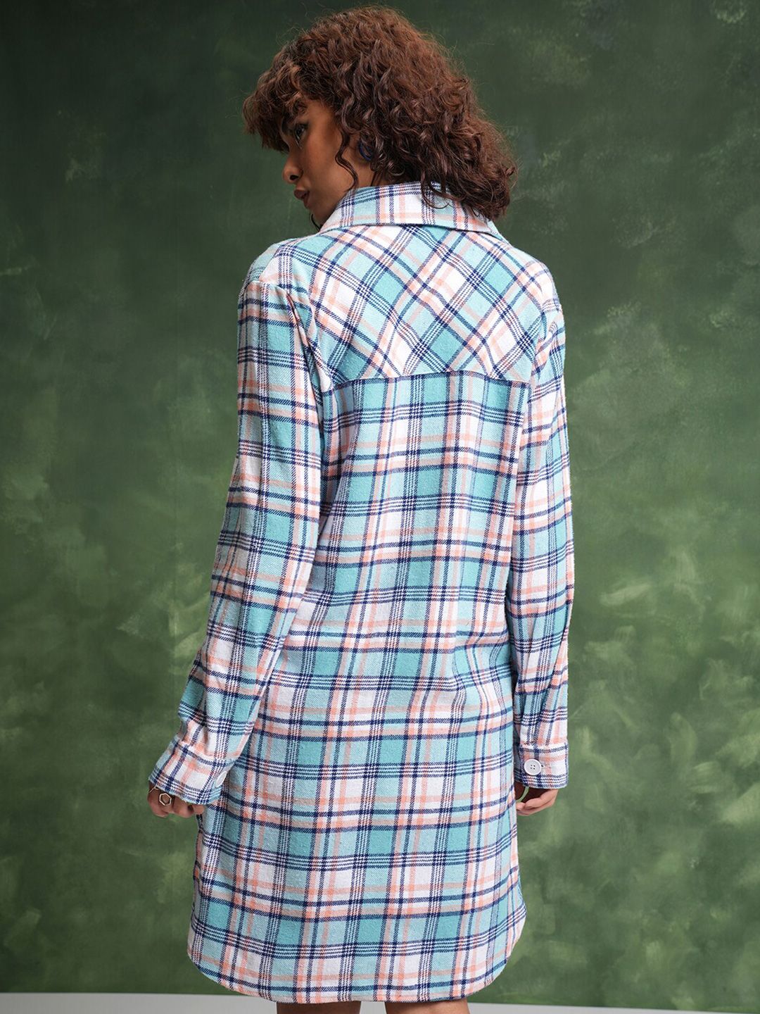 Tokyo Talkies Tartan Checked Cuban Collar Oversized Flannel Shirt