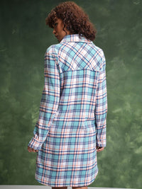 Tokyo Talkies Tartan Checked Cuban Collar Oversized Flannel Shirt