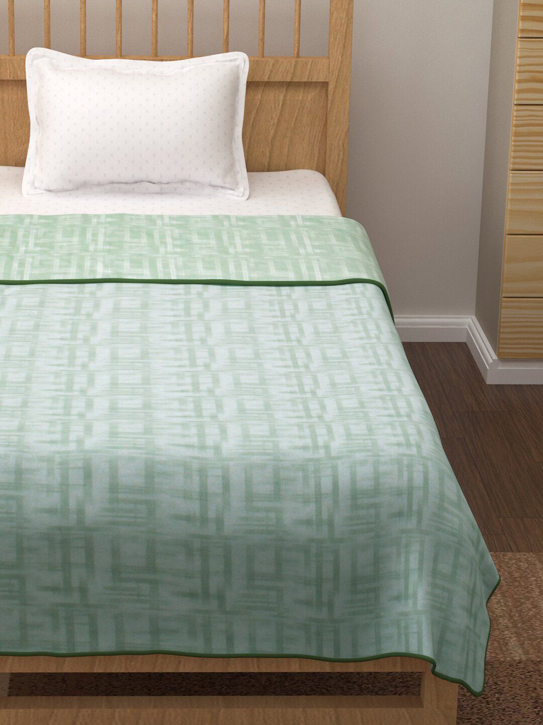 Story@home Green Striped AC Room 150 GSM Reversible Cotton Single Bed Dohar