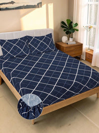 Moda Rapido X KLOTTHE Blue & White Geometric 300 TC King Bedsheet with 2 Pillow Covers