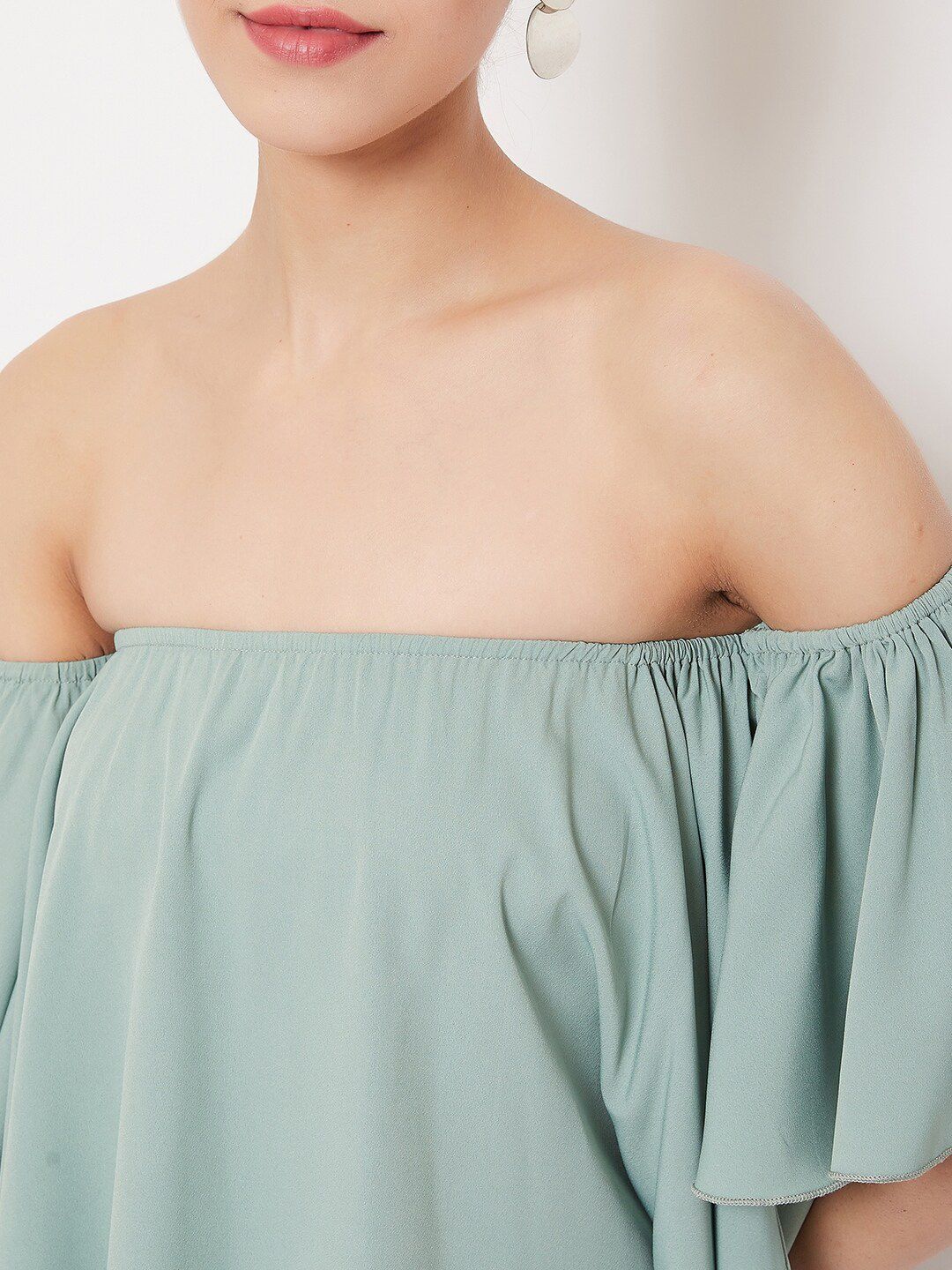 Berrylush Women Green Solid Bardot Top