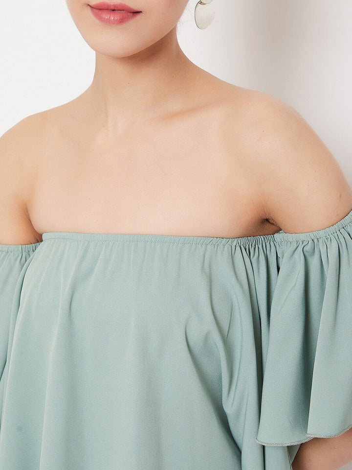 Berrylush Women Green Solid Bardot Top