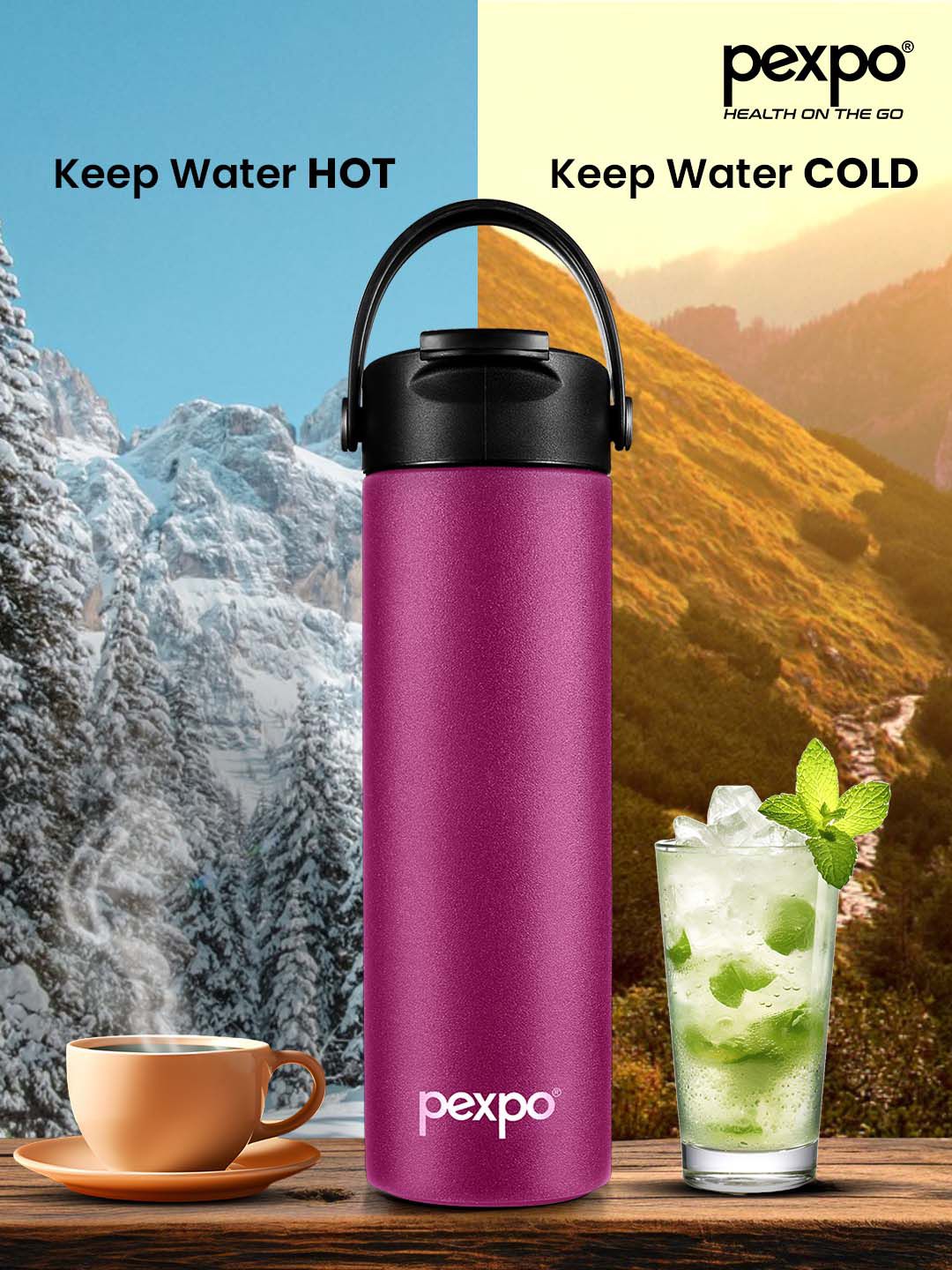 Pexpo Purple Plum TURKEY-ISI Certified Thermosteel Hot and Cold Flask Water Bottle 500ml
