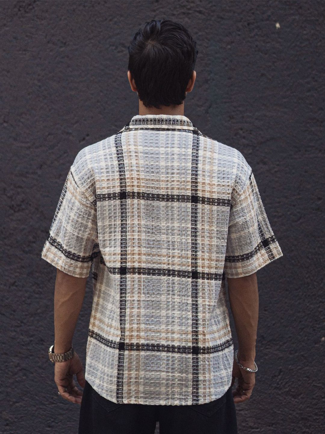 Powerlook Black India Slim Cotton Checked Casual Oversized Shirt