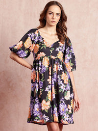 all about you Floral Print Puff Sleeves A-Line Dress