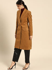 all about you Women Brown Solid Regular Fit Overcoat