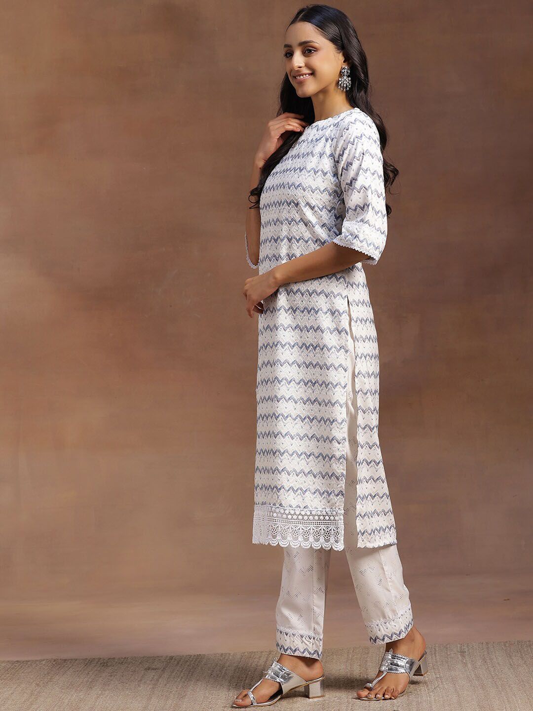 Libas Chevron Embroidered Regular Thread Work Kurta With Palazzos & Dupatta
