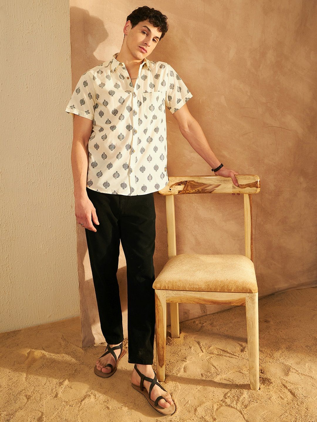 DENNISON Smart Abstract Block Printed Casual Oversized Lightweight Cotton Shirt