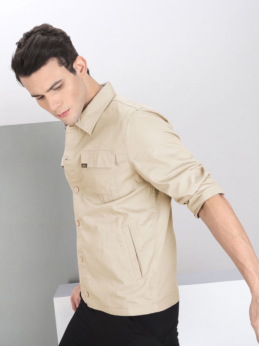 The Indian Garage Co Men Utililty Regular Fit Solid Shirt with Double flap Pocket
