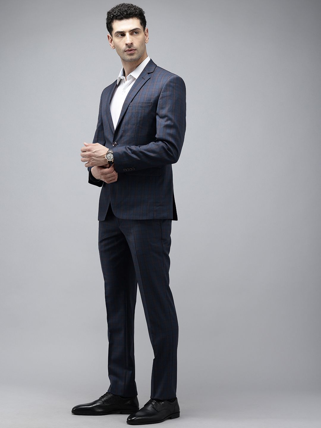 Park Avenue Super Slim Fit Checked Notched Lapel Single-Breasted Formal 2 Piece Suits