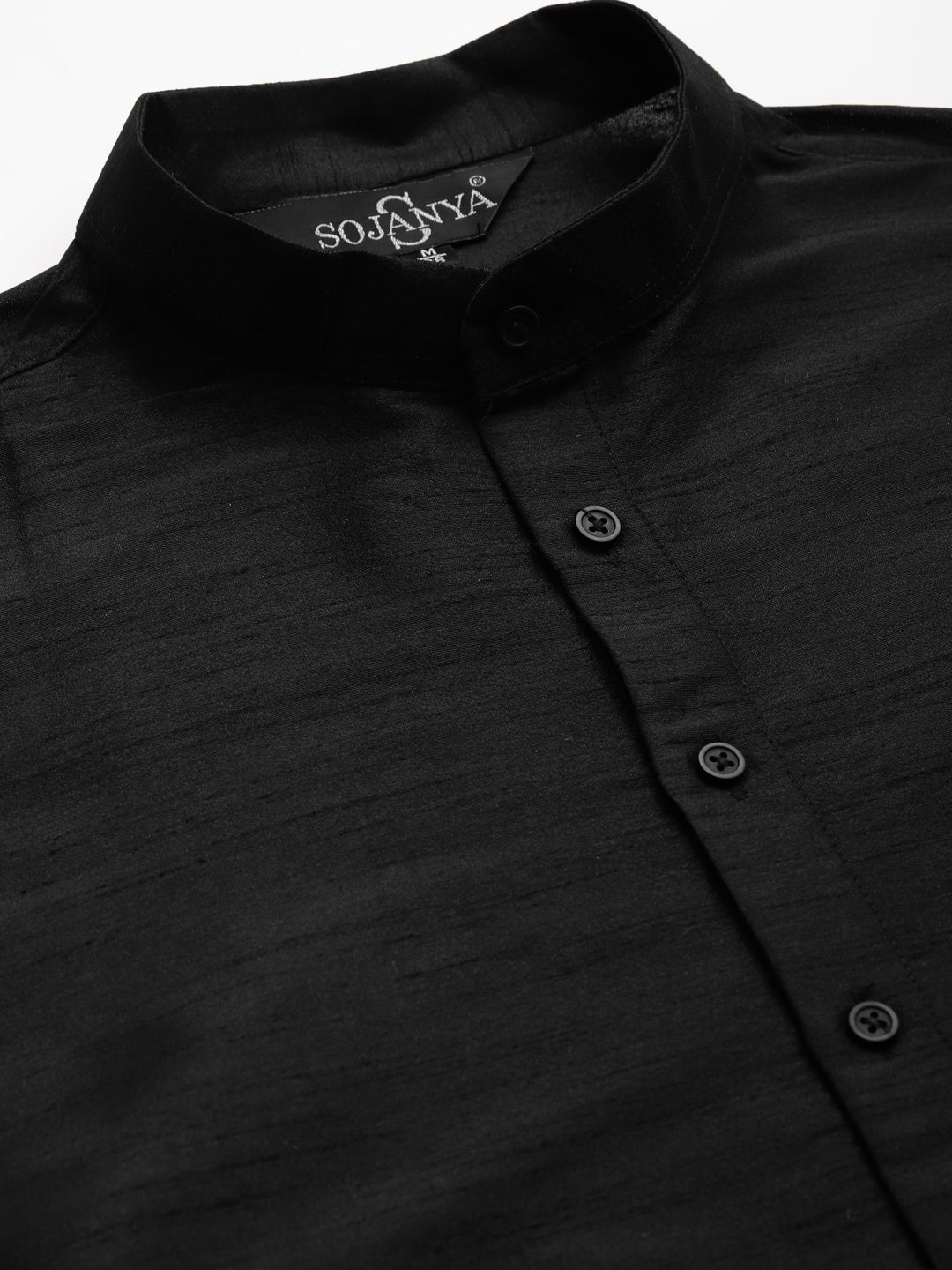 SOJANYA Men Black Solid Kurta with Churidar & Nehru Jacket