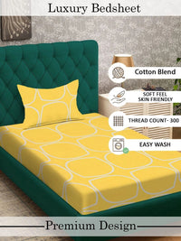 Myntra Elegant Homes Yellow & White Geometric 300 TC Single Bedsheet with 1 Pillow Covers