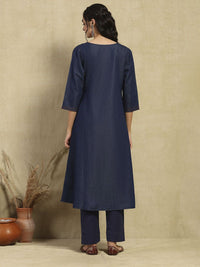 Rumah Wanita Chikankari Denim Biru Tua Kurta Dihiasi Tangan