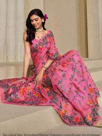 KALINI Pink Pure Cotton Woven Design Sarees