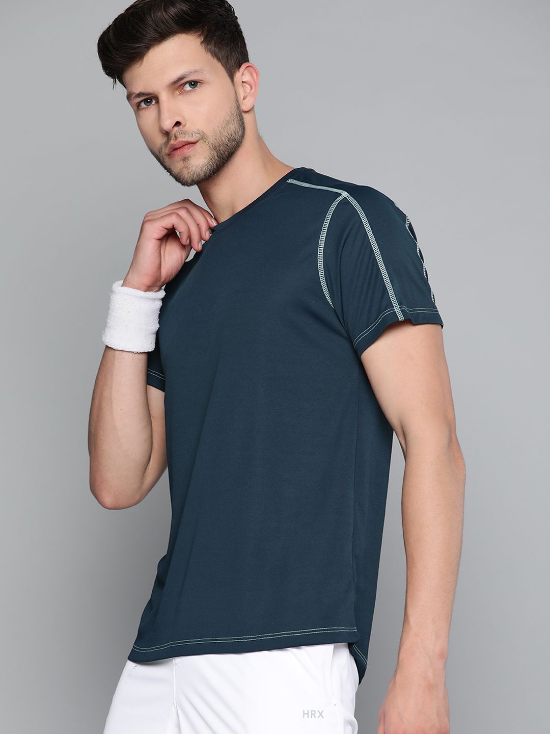 HRX By Hrithik Roshan Racketsport Men Moonlit Ocean Rapid-Dry Solid Tshirts