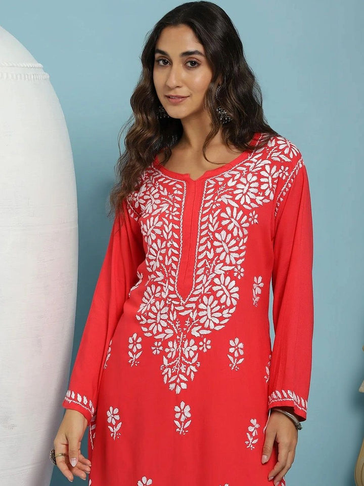 Rumah Wanita Chikankari Sulaman Bunga Chikankari Indie Floral Kurta