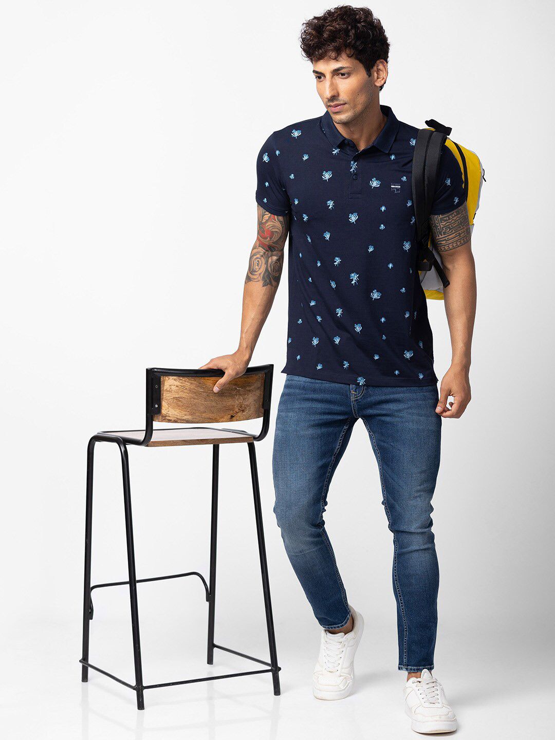 SPYKAR Men Floral Printed Polo Collar Cotton T-shirt