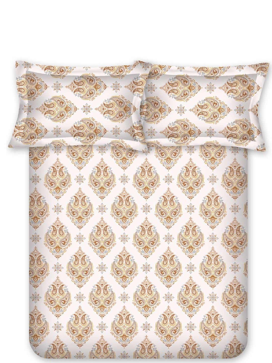 BOMBAY DYEING Cardinal Brown Ethnic 120 TC Cotton Queen Bedsheet Set-2.24 m X 2.54 m