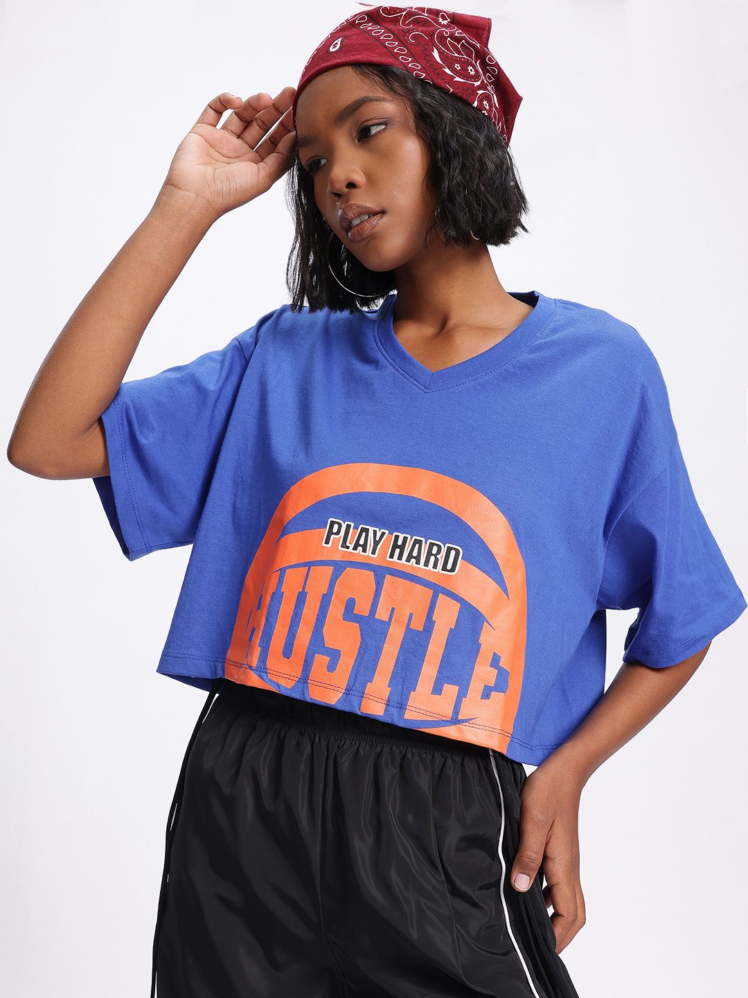 DressBerry Typo Trend Printed Drop-Shoulder Sleeves Crop Boxy T-shirt