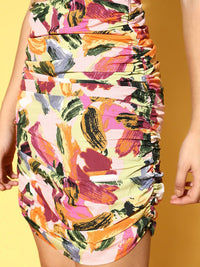 Berrylush Bright Yellow Abstract Volume Play Skirt