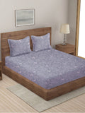 KLOTTHE Grey Floral Cotton 300 TC Fitted King Fine Bedsheet dengan 2 Sarung Bantal-98 x 87 inci