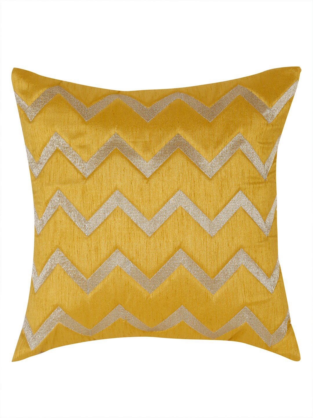 HOSTA HOMES Yellow & Gold-Toned Set of 2 Geometric Square Cushion Covers