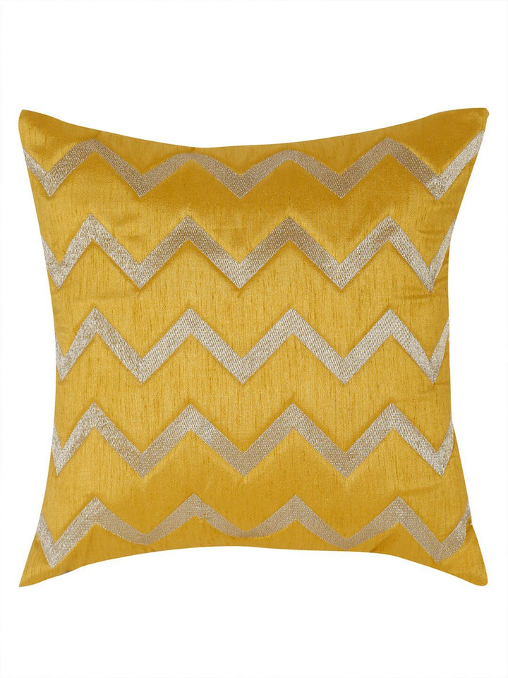 HOSTA HOMES Yellow & Gold-Toned Set of 2 Geometric Square Cushion Covers