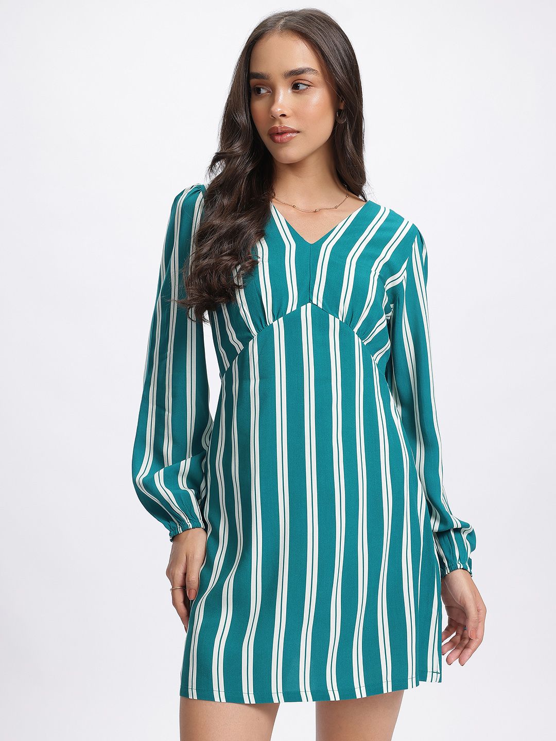 DressBerry Striking Stripes Styled Back Empire Mini Dress