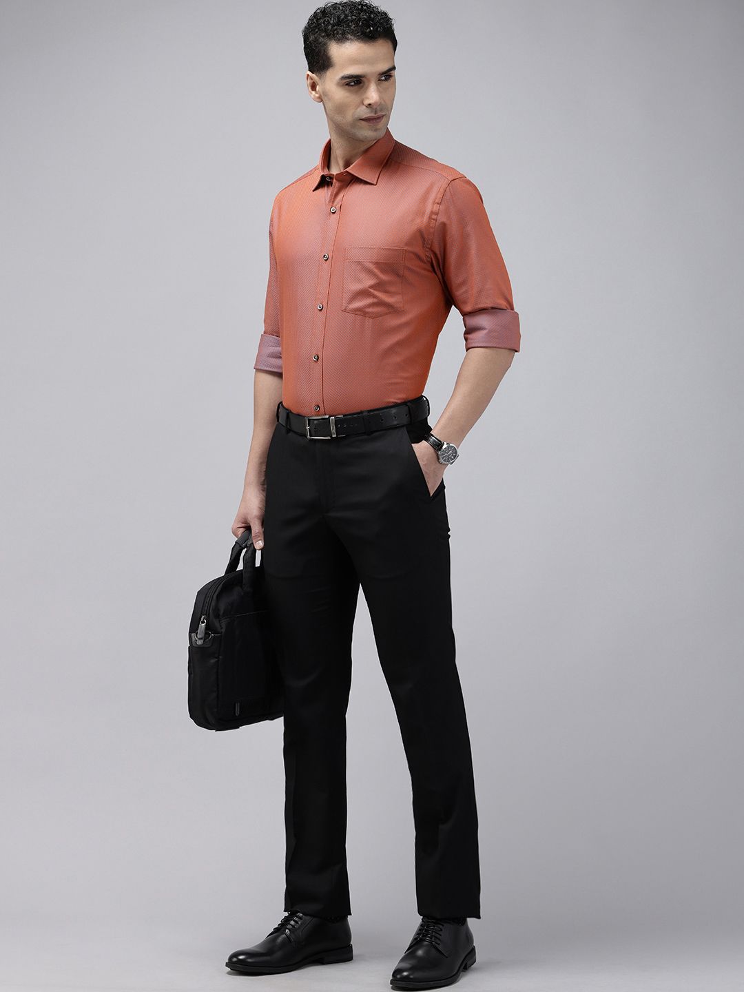 Park Avenue Opaque Self Design Textured Pure Cotton Formal Shirt