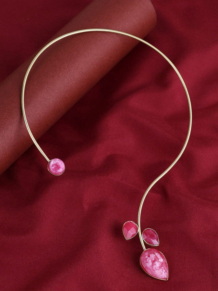 PANASH- Gold-Plated Pink Gemstone Stone Studded Necklace