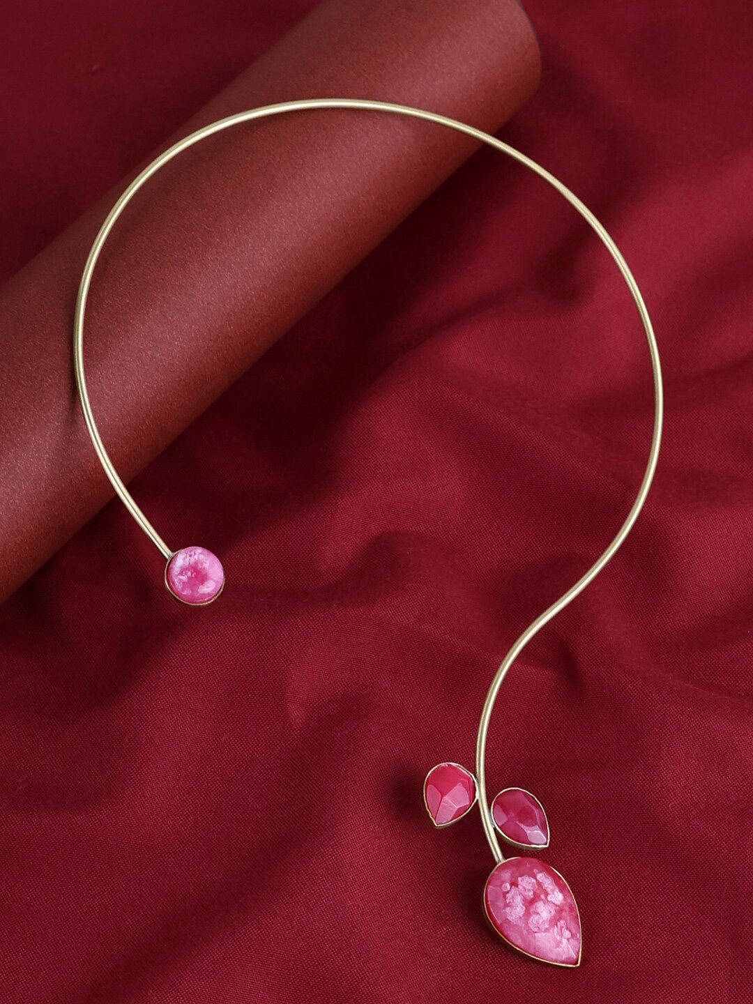 PANASH- Gold-Plated Pink Gemstone Stone Studded Necklace