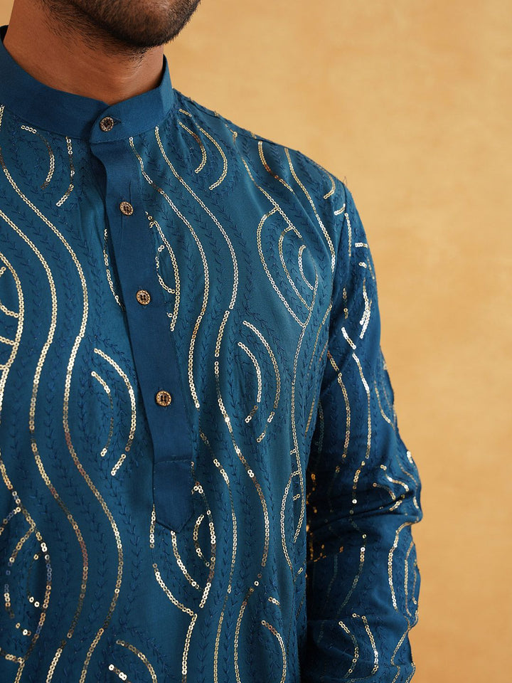 SOJANYA Sequinned Embellished Regular Pure Cotton Kurta with Churidar