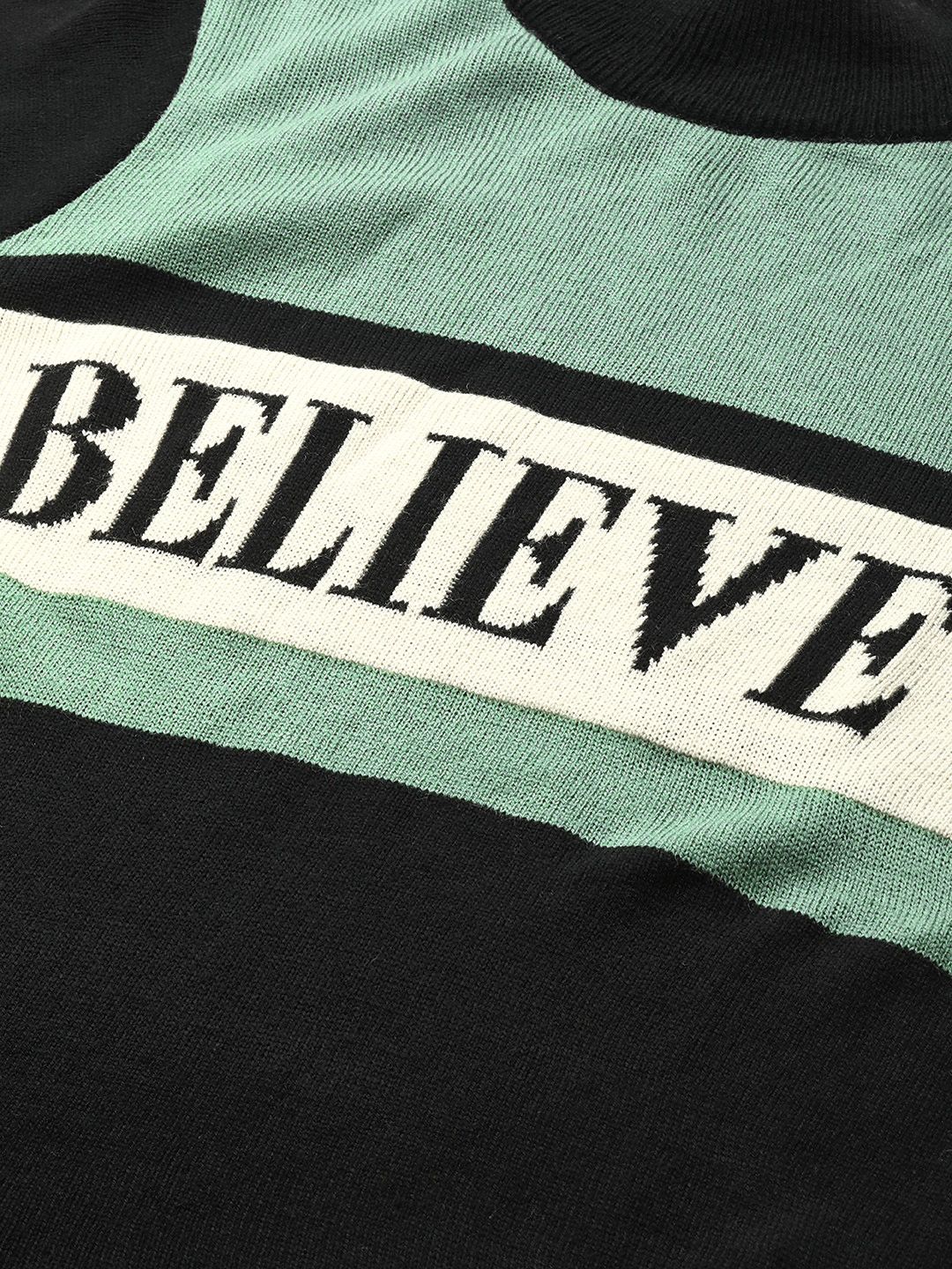 all about you Women Black & Sage Green Typography Acrylic Pullover