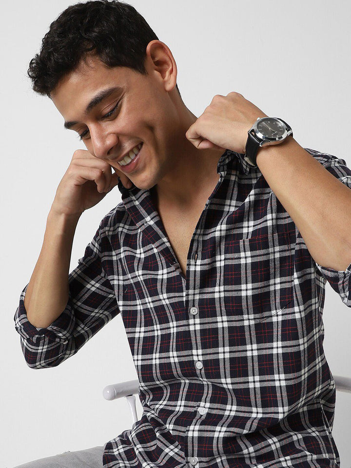 VASTRADO Classic Slim Fit Tartan Checks Opaque Cotton Casual Shirt