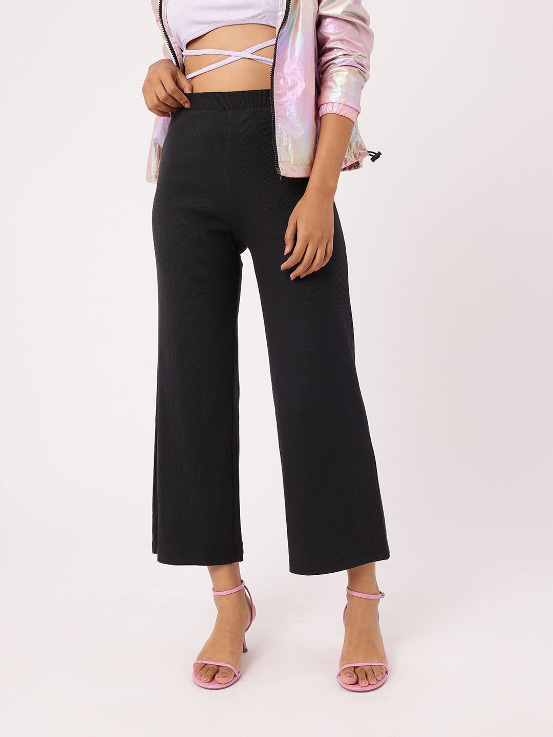 DressBerry Women Monochrome Staple Wide Leg Trousers