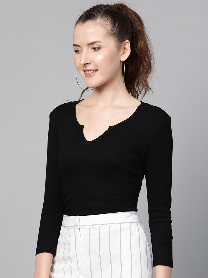 SASSAFRAS Women Black Ribbed T-shirt