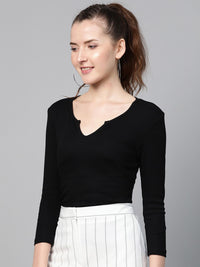 SASSAFRAS Women Black Ribbed T-shirt