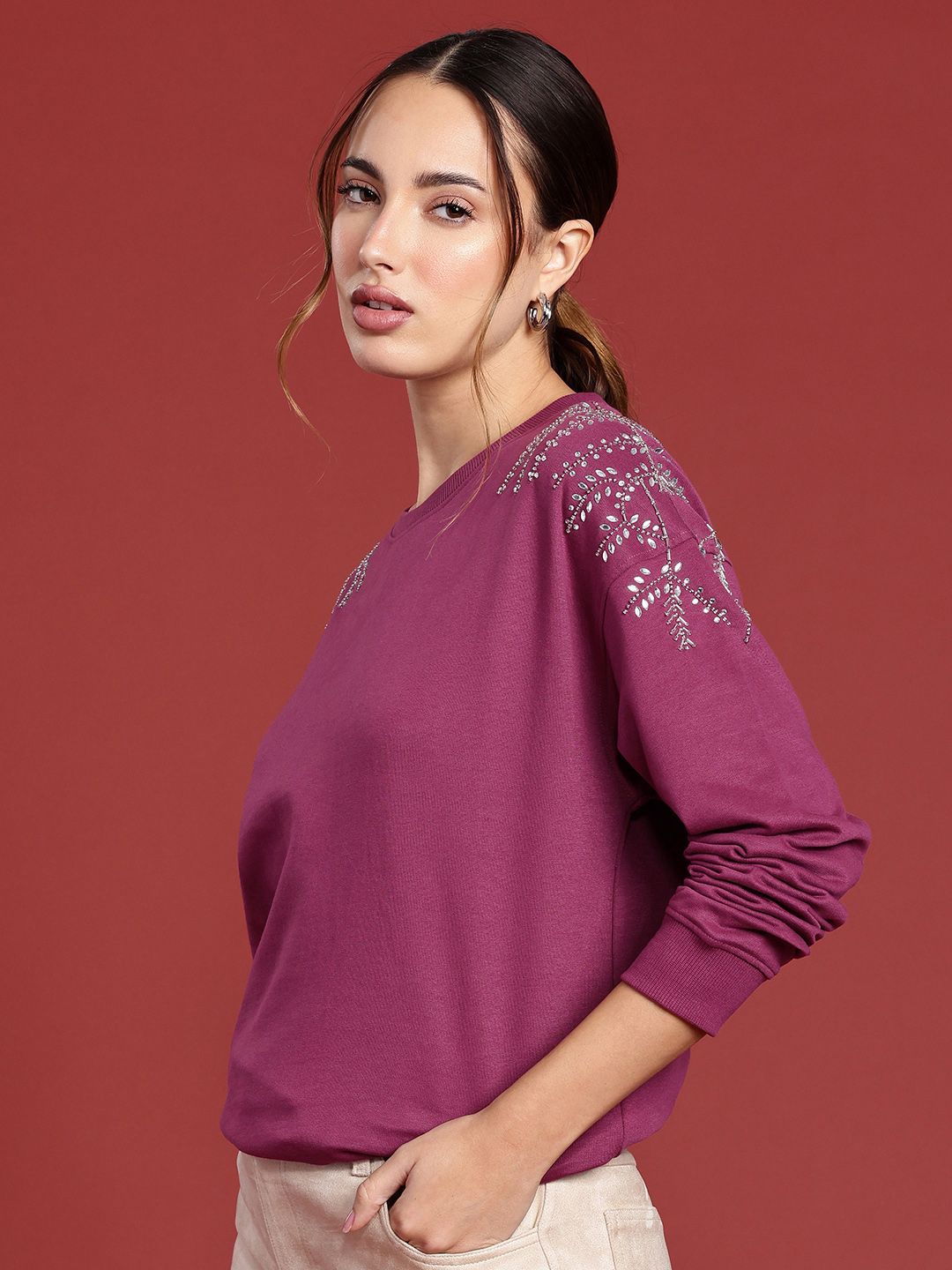 all about you Long Sleeves Studded Embellished Sweatshirt