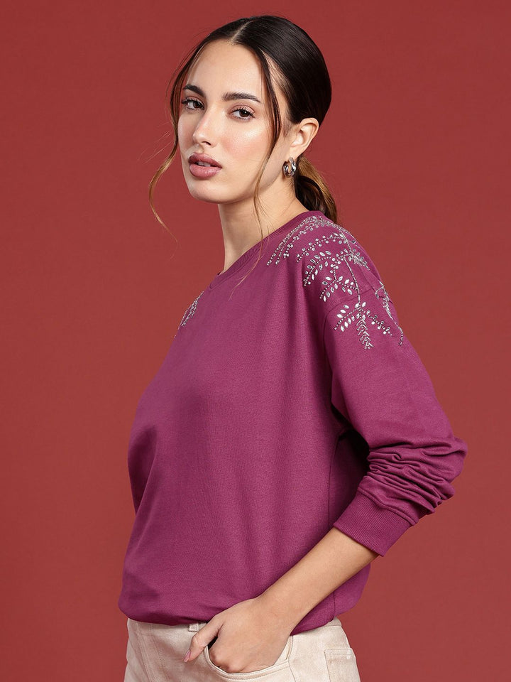all about you Long Sleeves Studded Embellished Sweatshirt