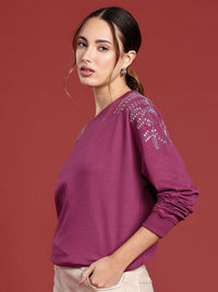 all about you Long Sleeves Studded Embellished Sweatshirt