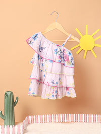 Nauti Nati Girls Floral Printed Shoulder Strap Layered A-Line Dress