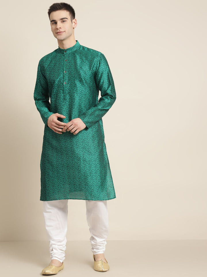 SOJANYA Men Green Ethnic Motifs  Jacquard Kurta