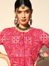 Anouk Pink Ethnic Printed Tunic with Trousers
