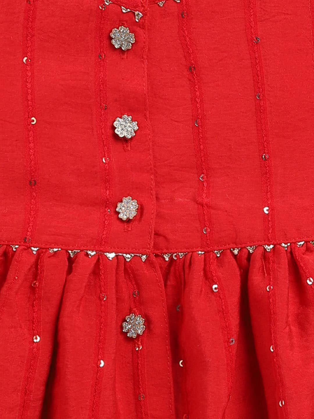 VASTRAMAY Girls Embroidered Regular Sequinned Chanderi Cotton Kurta With Pyjama