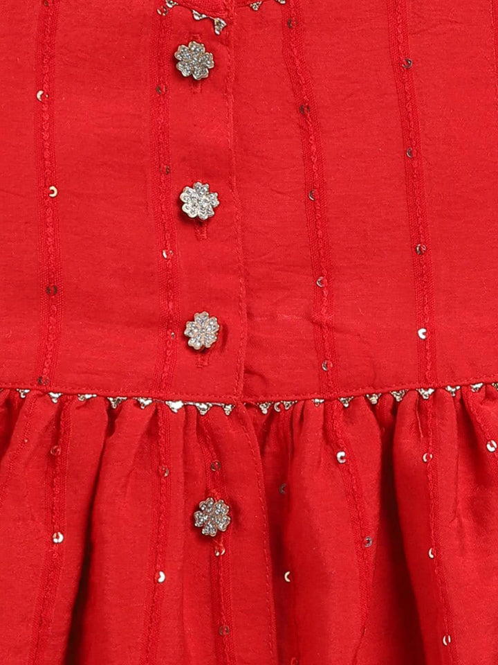 VASTRAMAY Girls Embroidered Regular Sequinned Chanderi Cotton Kurta With Pyjama