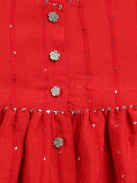 VASTRAMAY Girls Embroidered Regular Sequinned Chanderi Cotton Kurta With Pyjama