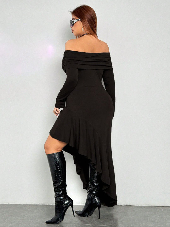 DressBerry Women Plus Size Off-Shoulder A-Line Dress